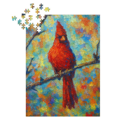 Northern Male Cardinal Jigsaw Puzzle with Tin