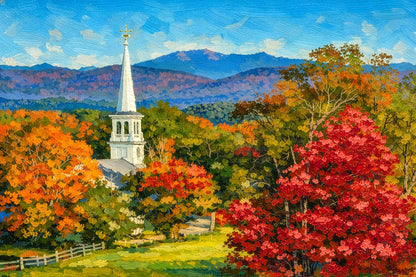 Autumn Steeple Glow — Peacham, Vermont